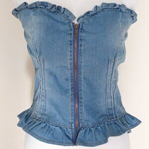 SSY Jeans Ruffle Corset Top Zip Front Size Large